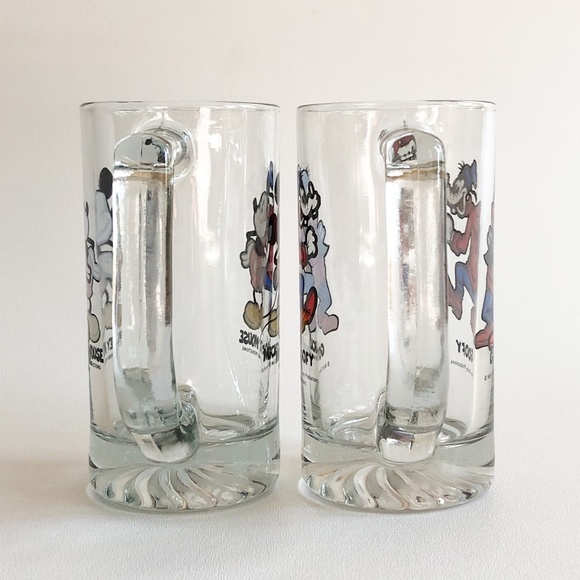 Set 2 VTG Disney Goofy Mickey Glass Stein Mug Cup - Picture 2 of 11